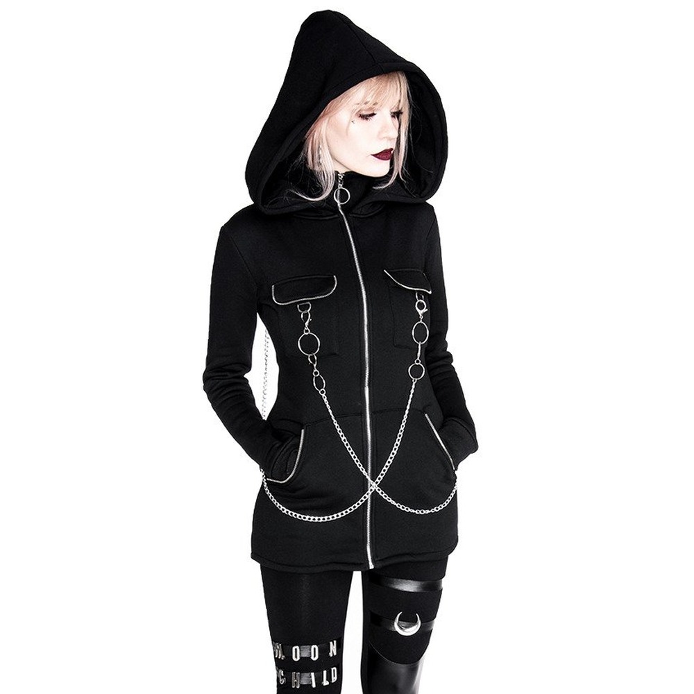 New moon dames winter jas met capuchon zwart Gothic metal emo XL Vixxsin New moon dames winter jas met capuchon zwart Gothic metal emo XL Vixxsin